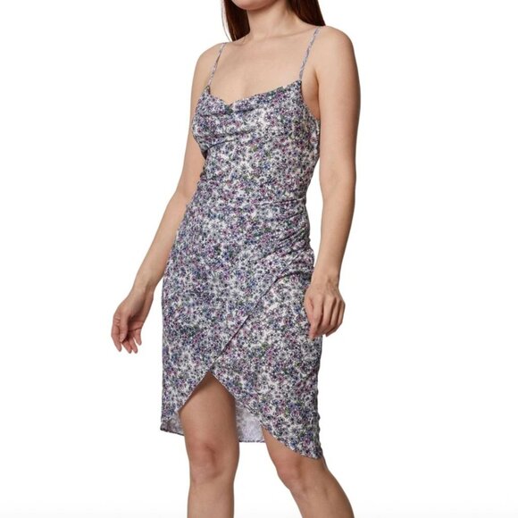 BCBGeneration Bodycon Slip Dress, Cowl Neck, Spaghetti Straps, Lined, Wrap Front - Picture 1 of 13